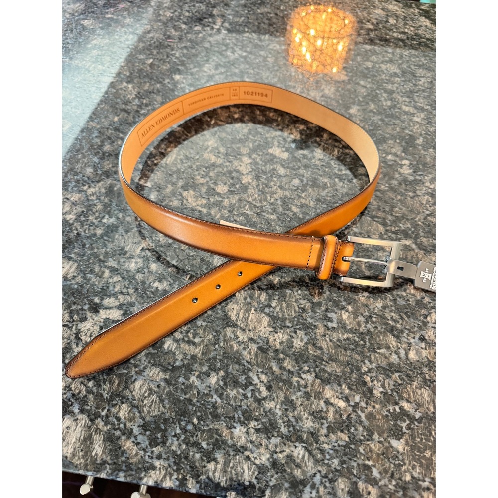 Allen Edmonds Mens European Calfskin Leather Dress Belt Light Brown Tan 40